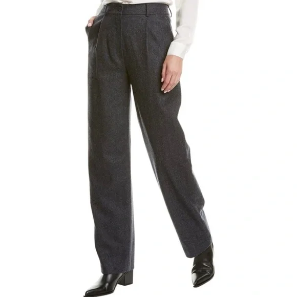 Theory Wool Blend Rumi Gray Pleat Front Wide Leg Trouser Pants sz.00 NWT